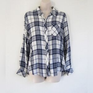 Rails Buttons Down Long Sleeve Plaid Dark Blue White Shirt Size XS